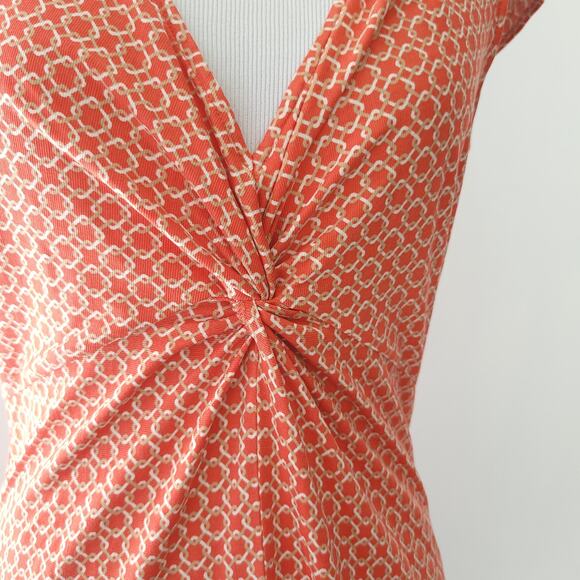 J. McLaughlin Silk Twist Front Dress Short Sleeve Orange Geometric Small - Picture 5 of 11